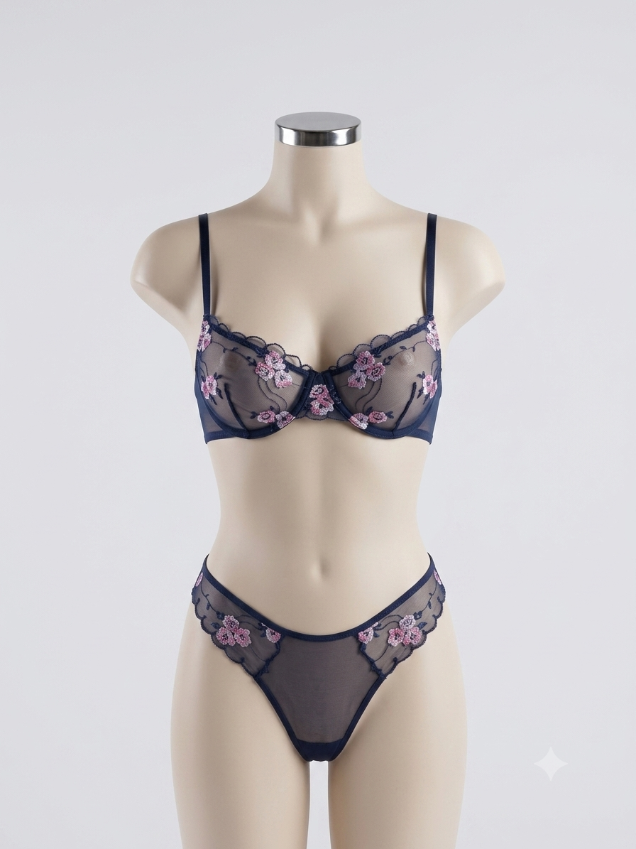 Conjunto Texturizado Floral Azul