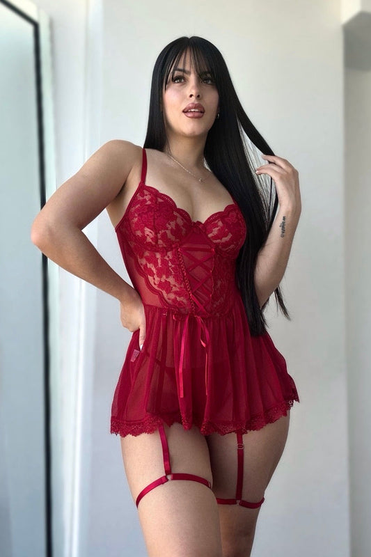 babydoll encaje burdeo encanto cavrini