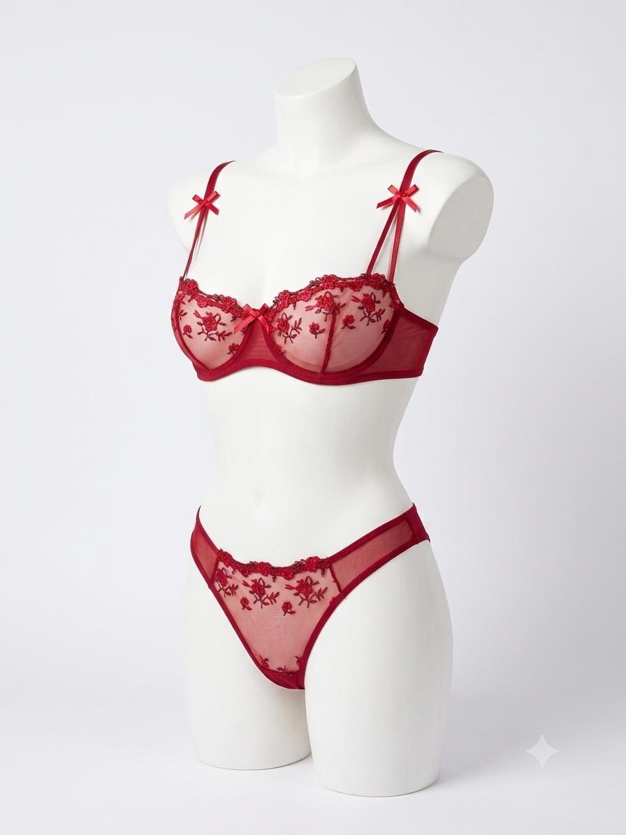 Conjunto bordado vino floral
